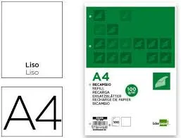 RECAMBIO A4 FOLIO LISO LIDERPAPEL 100H