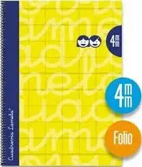 CUADERNO ESPIRAL LAMELA 80 HOJAS FOLIO CUADRÍCULA 4X4 CON MARGEN amarillo