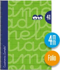 CUADERNO ESPIRAL LAMELA 80 HOJAS FOLIO CUADRÍCULA 4X4 CON MARGEN verde