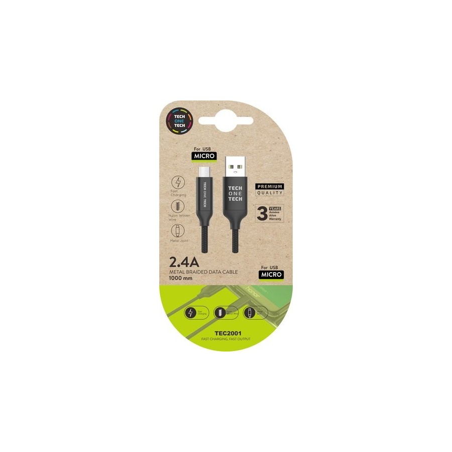 CABLE TECHONE USB-MICRO-USB NEGRO 1 m.