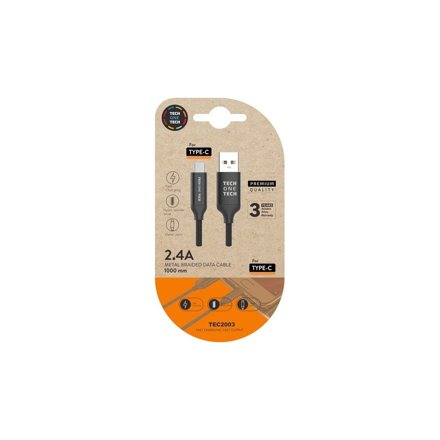 CABLE TECHONE USB-C-USB-A NEGRO 1 m.