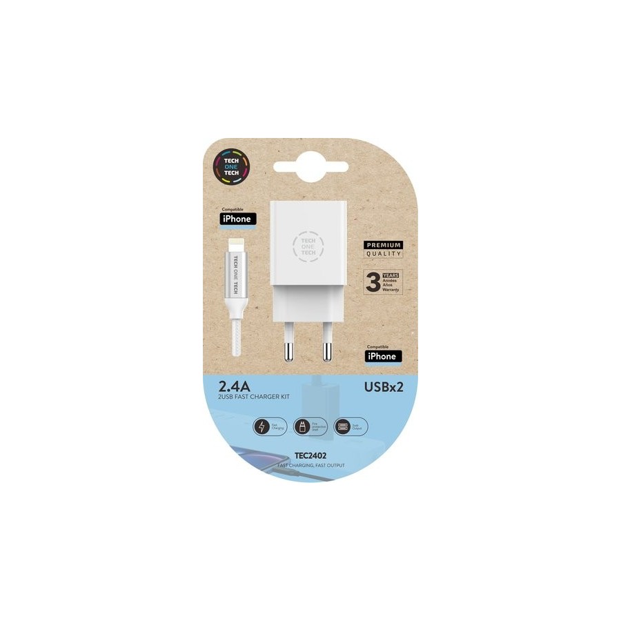 CARGADOR TECHONE DOBLE + CABLE USB-LIGHT