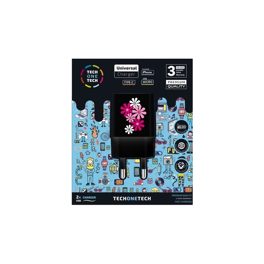 CARGADOR TECHONE DOBLE PARED BLACK FOWER