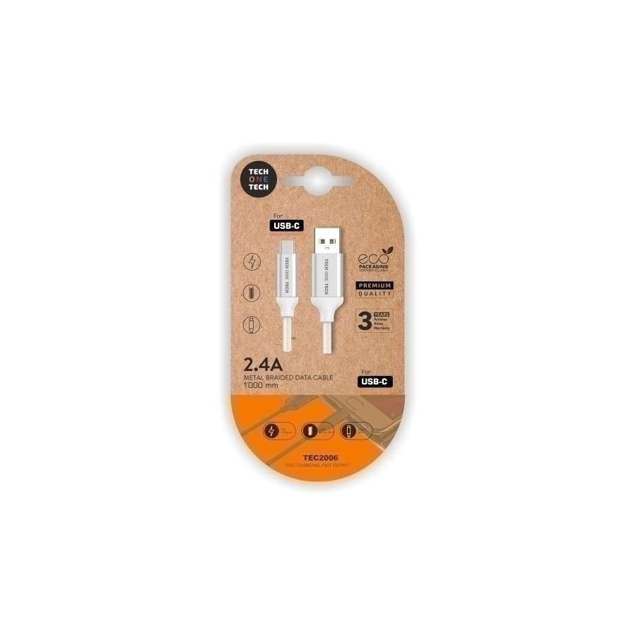CABLE TECHONE USB-USB-C BLANCO 1 m.