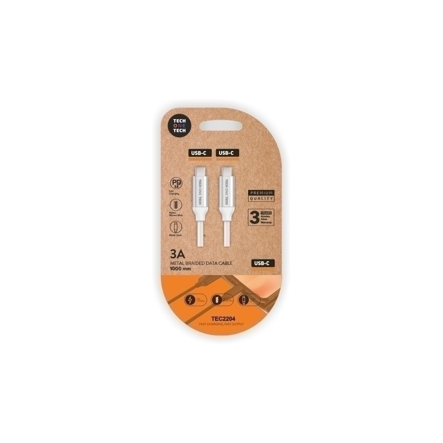 CABLE TECHONE USB-C-USB-C BLANCO 1 m.