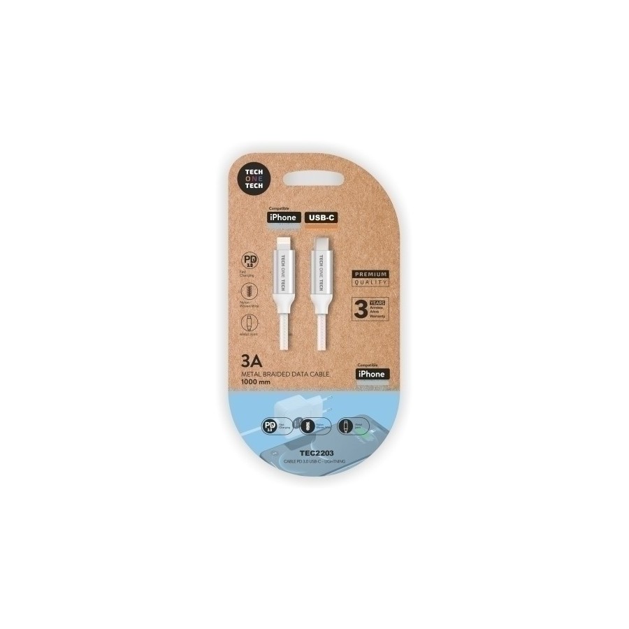 CABLE TECHONE USB-C-LIGHTNING BLANCO 1 m