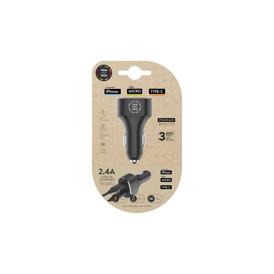 CARGADOR TECHONE DOBLE MECHERO NEGRO