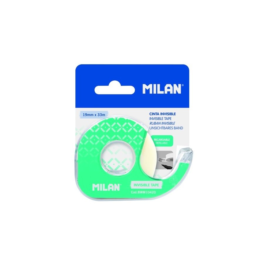 CINTA ADHESIVA MILAN INVISIBLE rollo 33x19 con DISPENSADOR