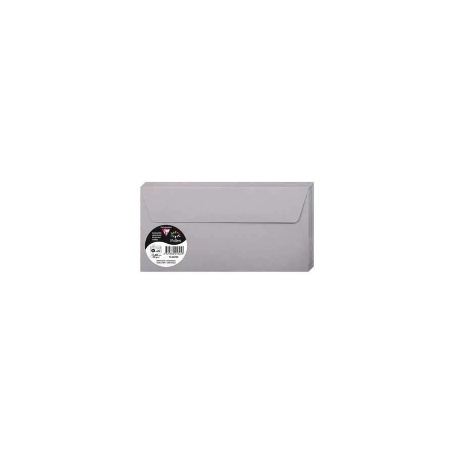 SOBRE CLAIREFONTAINE POLLEN 110x220 120g GRIS KOALA PAQUETE DE 20