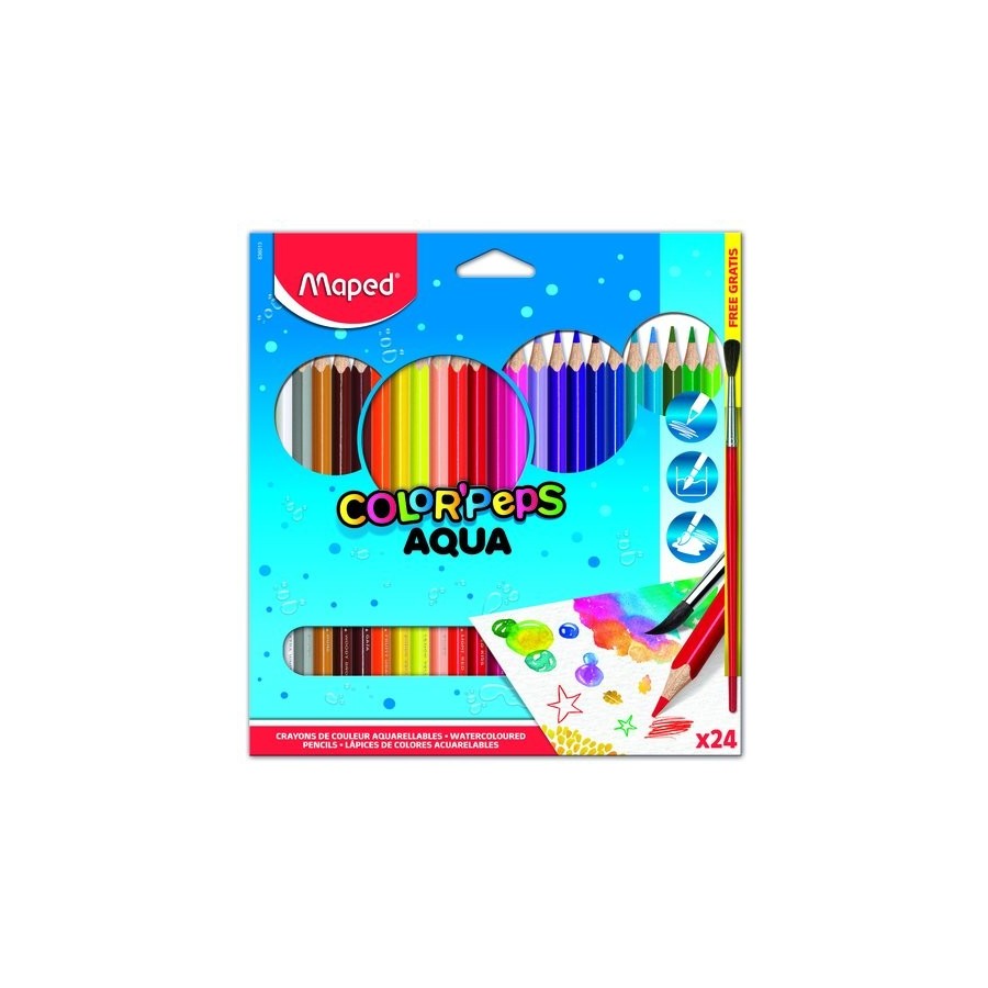 LAPICES ACUARELABLES MAPED COLOR"PEPS estuche de 24 + 1 PINCEL