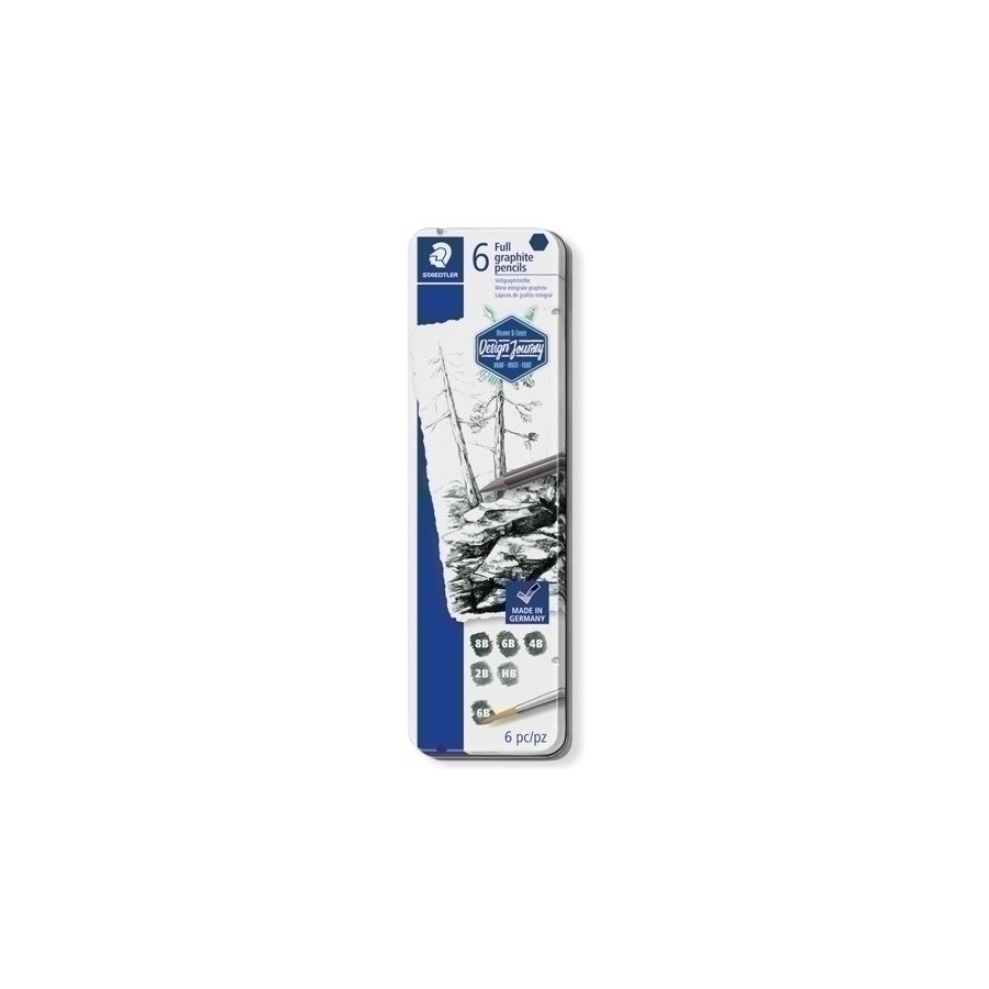 LAPIZ de GRAFITO STAEDTLER DESIGN JOURNEY 100G LUMOGRAPH PURE GRAPHITE CAJA METAL de 6