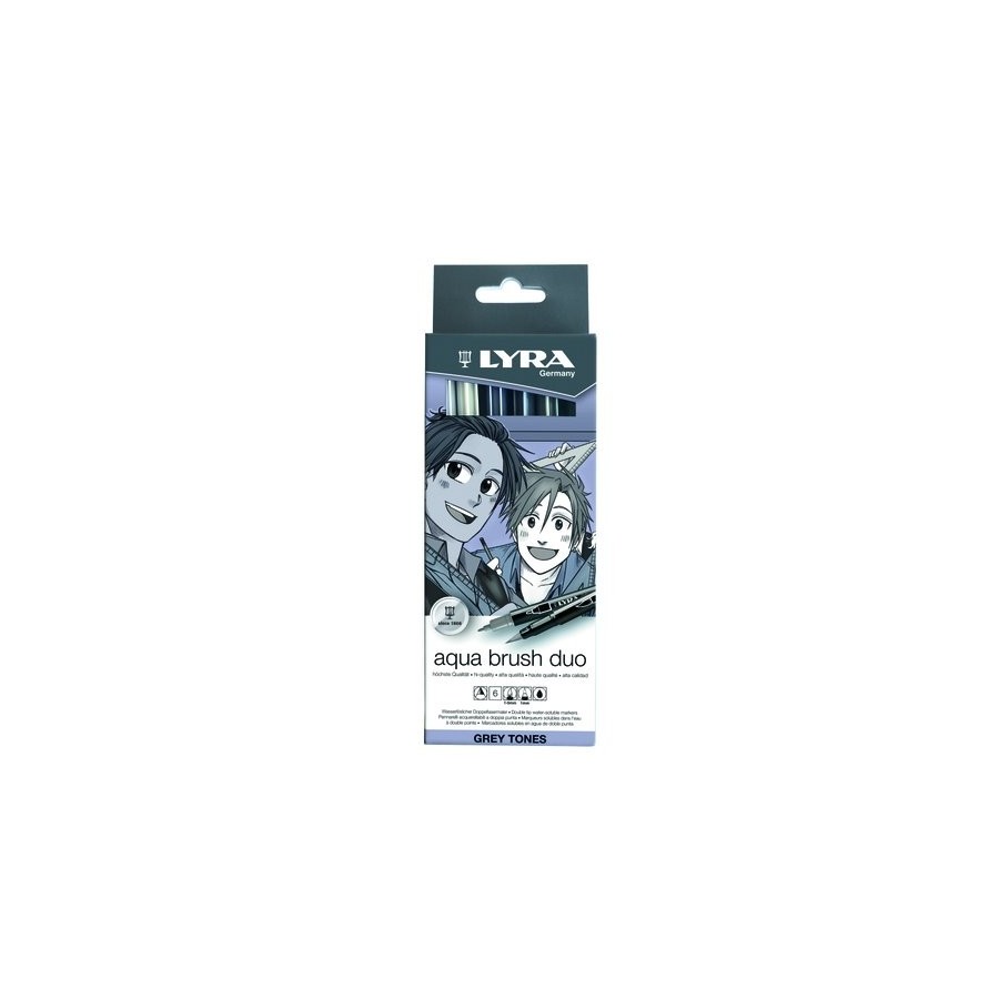 ROTULADOR LYRA AQUA BRUSH DUO TONOS GRISES ESTUCHE de 6