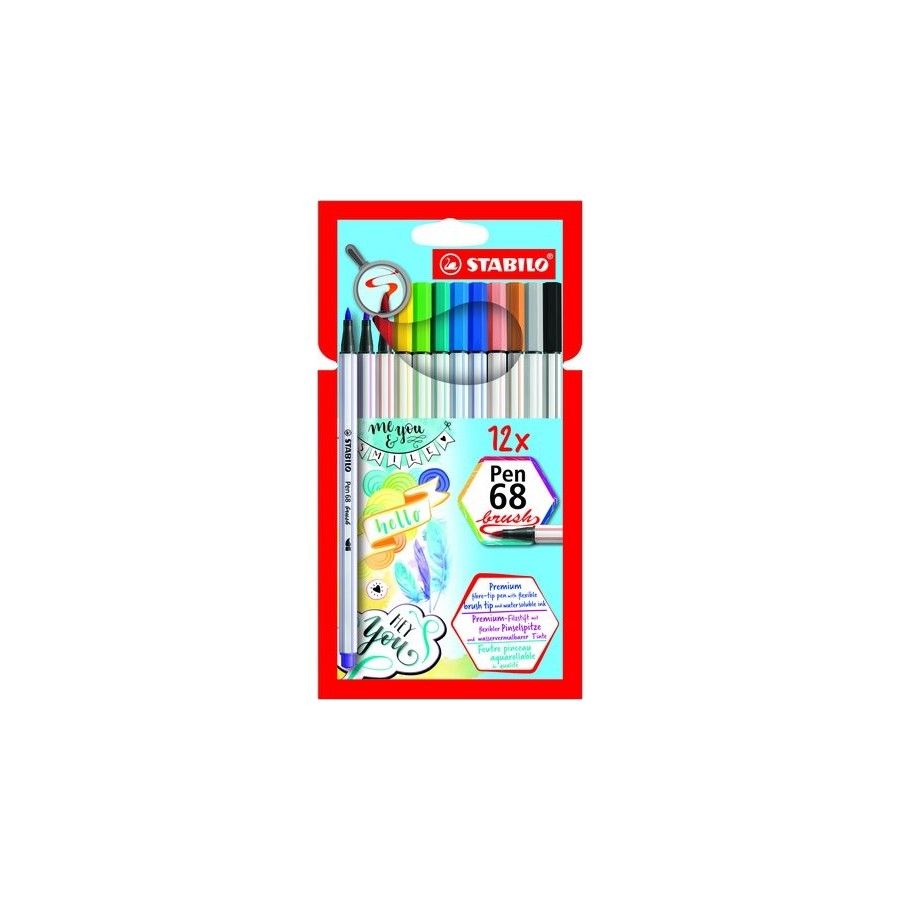 ROTULADOR FIBRA STABILO PEN 68 BRUSH PUNTA PINCEL CAJA CARTON de 12
