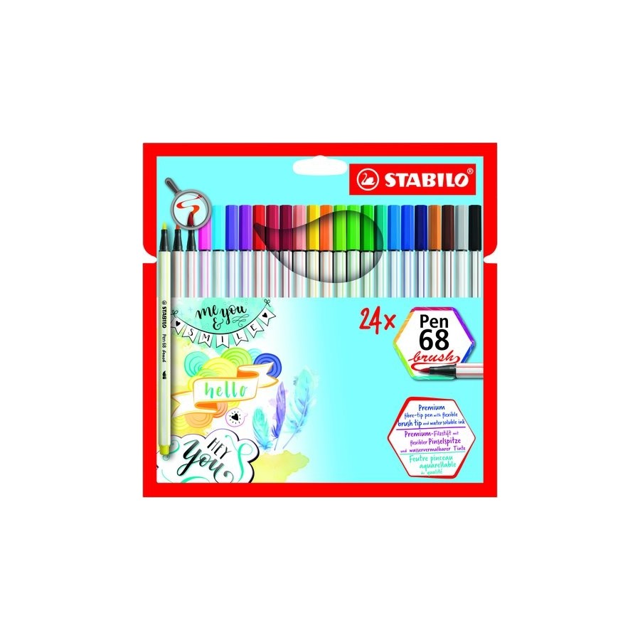 ROTULADOR FIBRA STABILO PEN 68 BRUSH PUNTA PINCEL CAJA CARTON de 24
