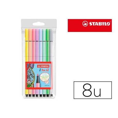 ROTULADOR FIBRA STABILO PEN 68 CAJA PLASTICO de 8 COLORES PASTEL