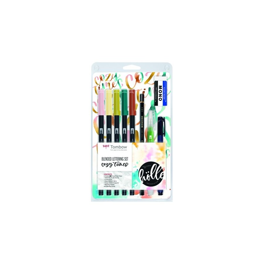 SET LETTERING TOMBOW COZY TIMES 5 ROT. ABT DUAL BRUSH + 1 PINCEL WATER BRUSH + 1 LAPIZ GRAFITO +  1 ROT. CALIGRAFIA DURO Y BLANDO  + 1 GOMA + PALETA DE MEZCLAS Y MANUAL INSTRUCCIONES B/10