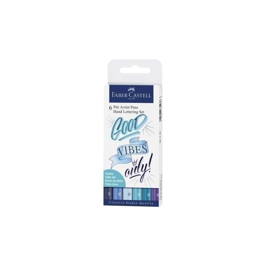ROTULADOR FIBRA FABER-CASTELL PITT HAND LETTERING TONOS AZULES BOLSA DE 6