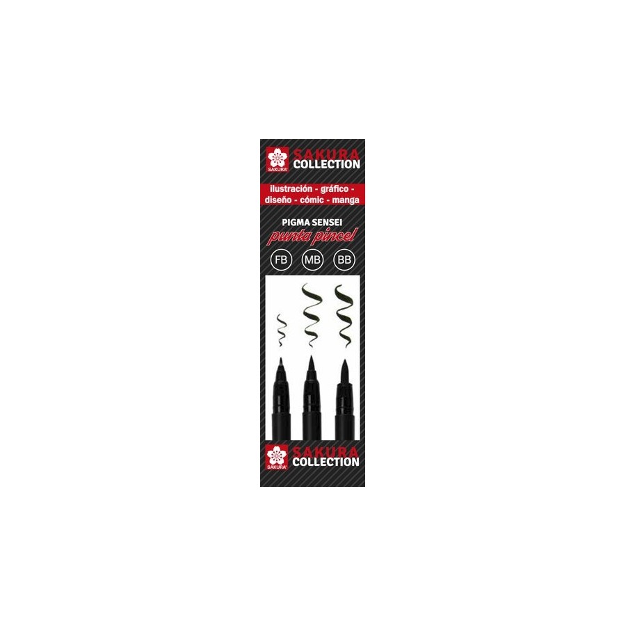 ROTULADOR FIBRA SAKURA PIGMA BRUSHPEN especial MANGA e ILUSTRACION (FB,MB,BB) ESTUCHE de 3