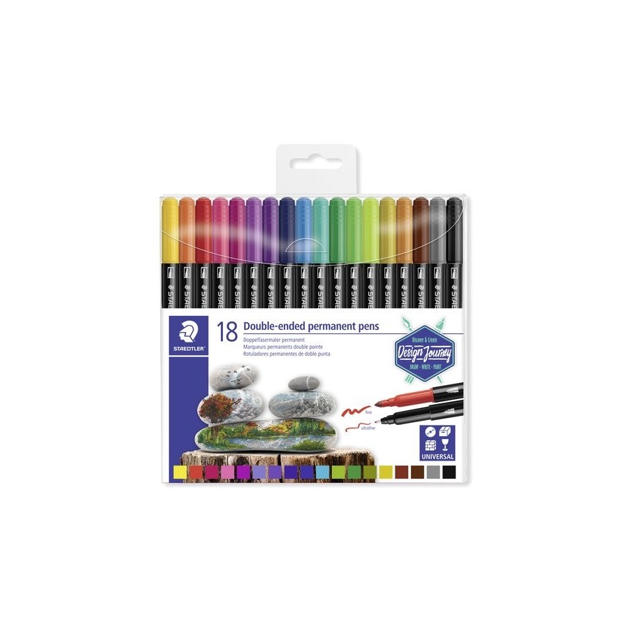 ROTULADOR PERMANENTE STAEDTLER 3187 DESIGN JOURNEY DOBLE PUNTA ESTUCHE de 18