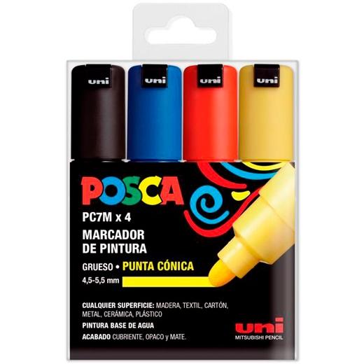 MARCADOR T.OPACA NO PERM. UNI POSCA 4.5-5.5mm (PC-7M) BASIC ESTUCHE de 4