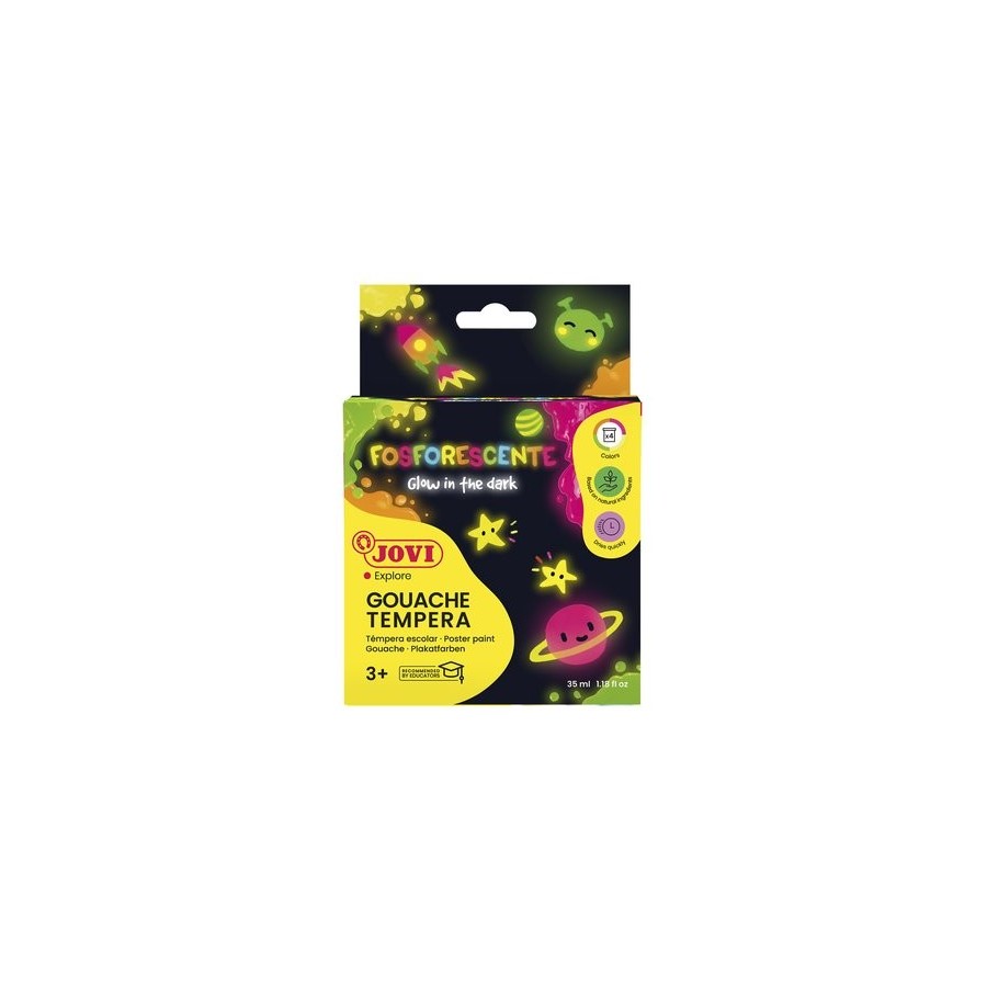 TEMPERA JOVI FOSFORESCENTE  55 ml (bote) ESTUCHE de 4 COLORES