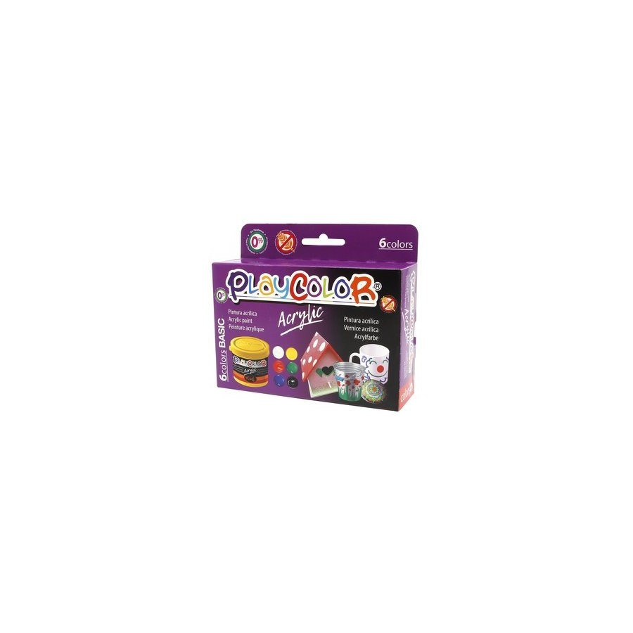 PINTURA ACRILICA PLAYCOLOR BASIC SURTIDO CAJA de 6 colores 40 ml + PINCEL
(Blanco + Amarillo + Rojo + Verde + Azul + Negro)