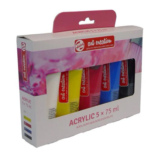 PINTURA ACRILICA TALENS ART CREATION 75 ml (Tubo) PARA INICIACION SET de 5 (Blanco,Amarillo,Magenta,Cian,Negro)