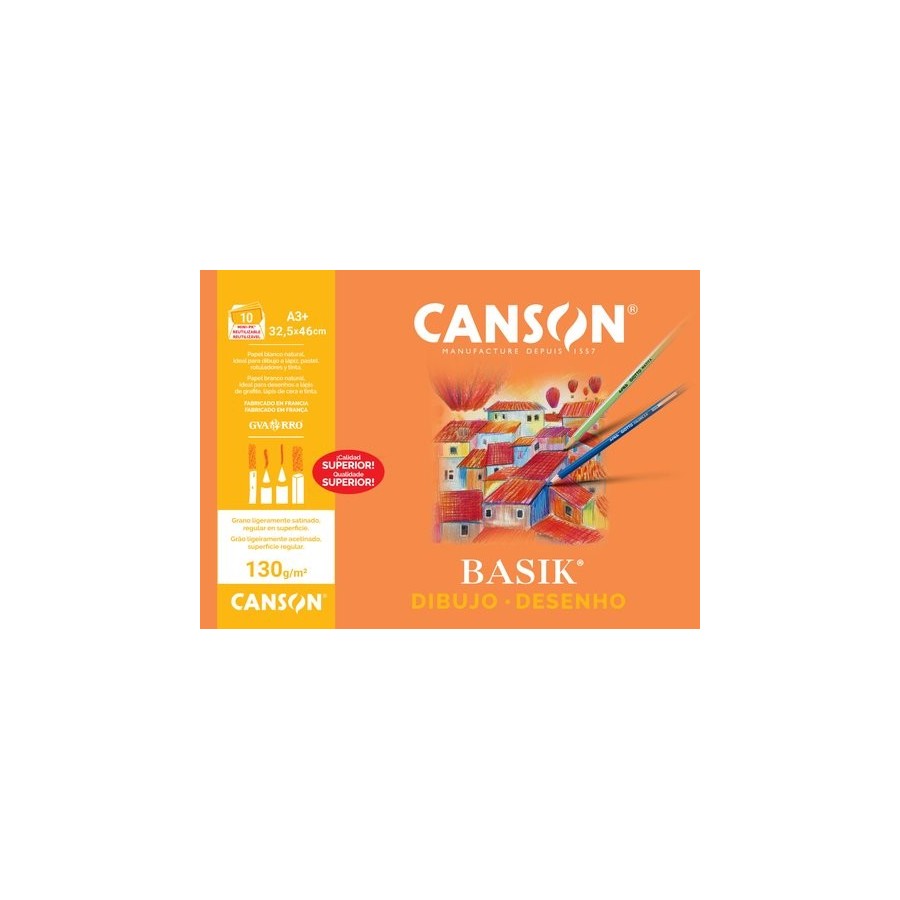 LAMINA GUARRO-CANSON DIBUJO BASIK 130g MINI-PACK de 10 A3+ LISA