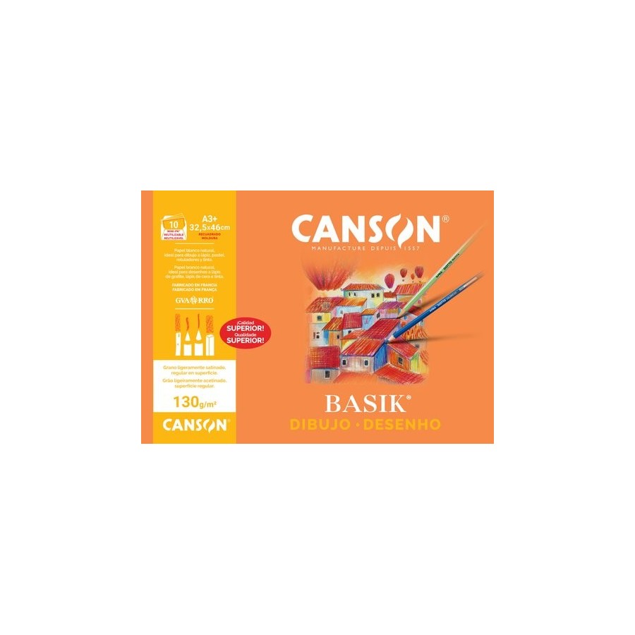 LAMINA GUARRO-CANSON DIBUJO BASIK 130g MINI-PACK de 10 A3+ RECUADRO