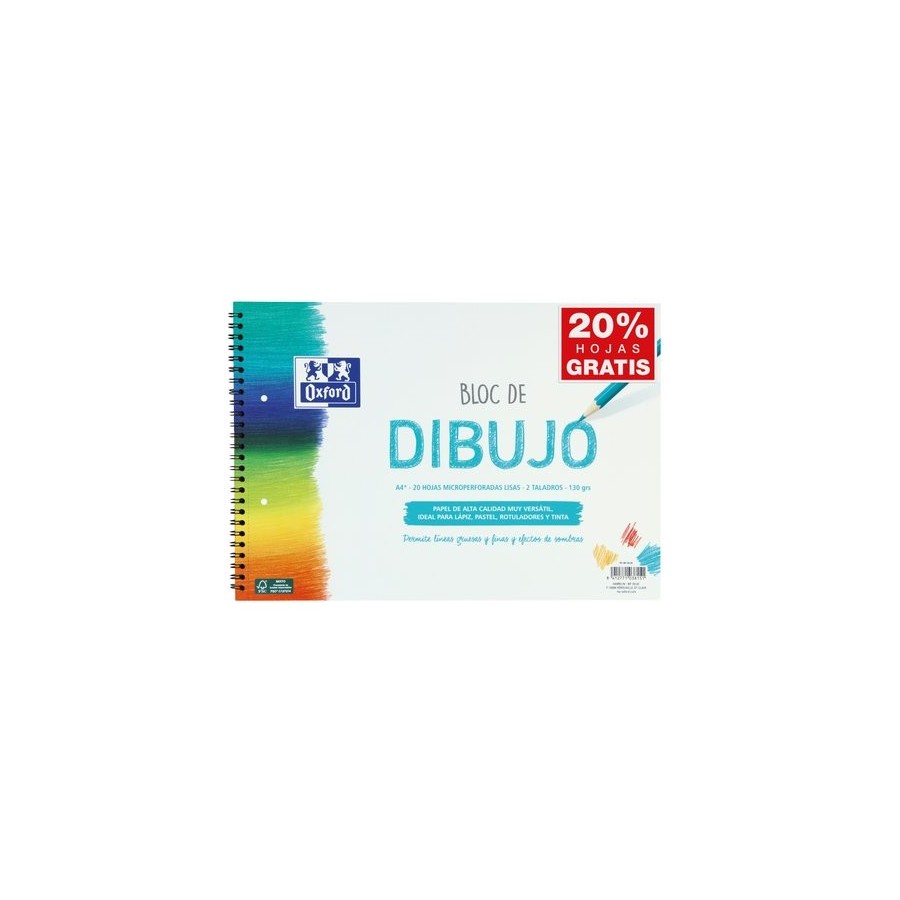 BLOC DE DIBUJO OXFORD CON ESPIRAL LISO 2 TALADROS A4+ 130g 20h (azul)