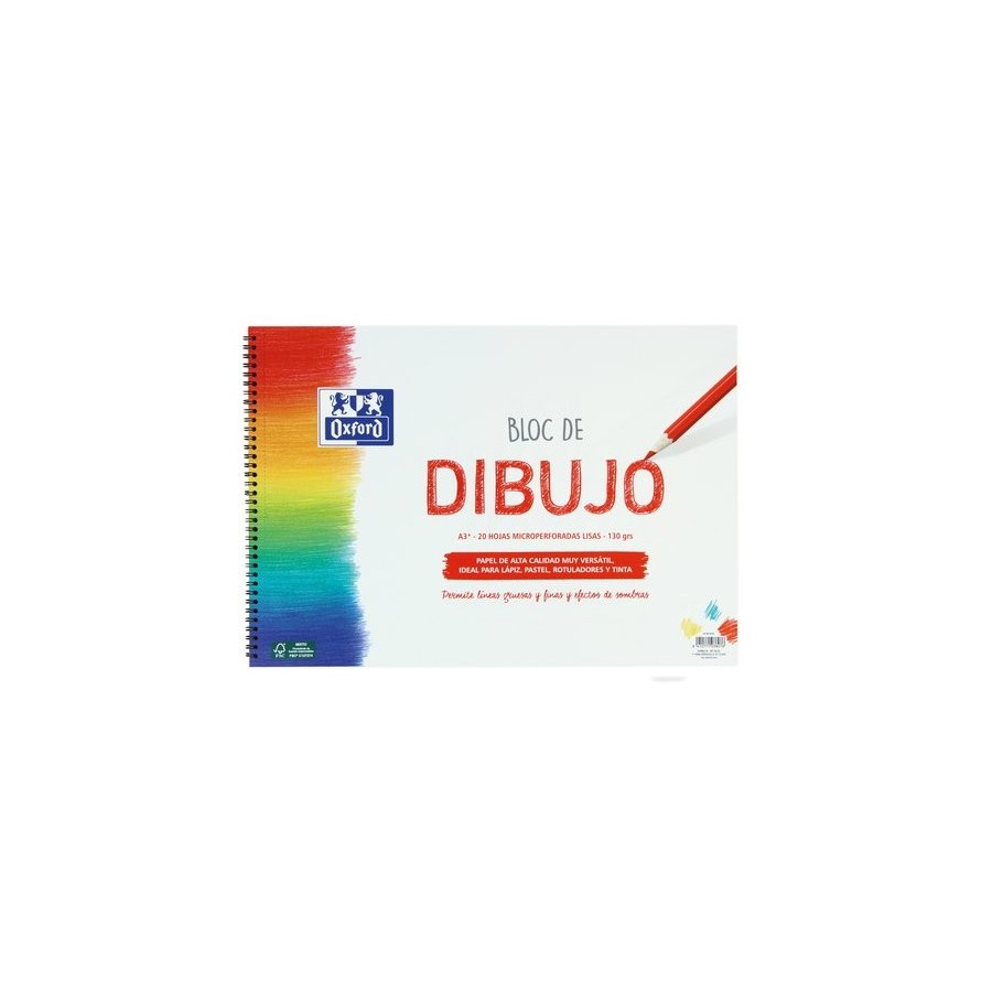 BLOC DE DIBUJO OXFORD CON ESPIRAL LISO A3+ 130g 20h (rojo)