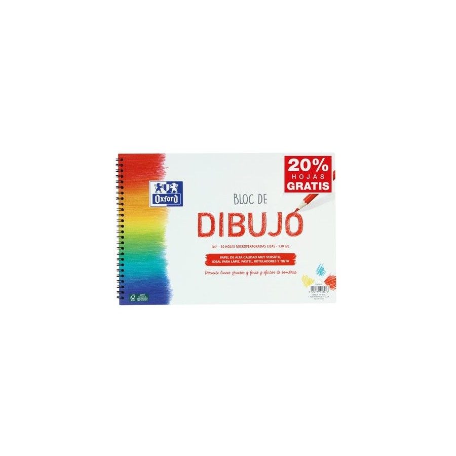 BLOC DE DIBUJO OXFORD CON ESPIRAL LISO A4+ 130g 20h (rojo)