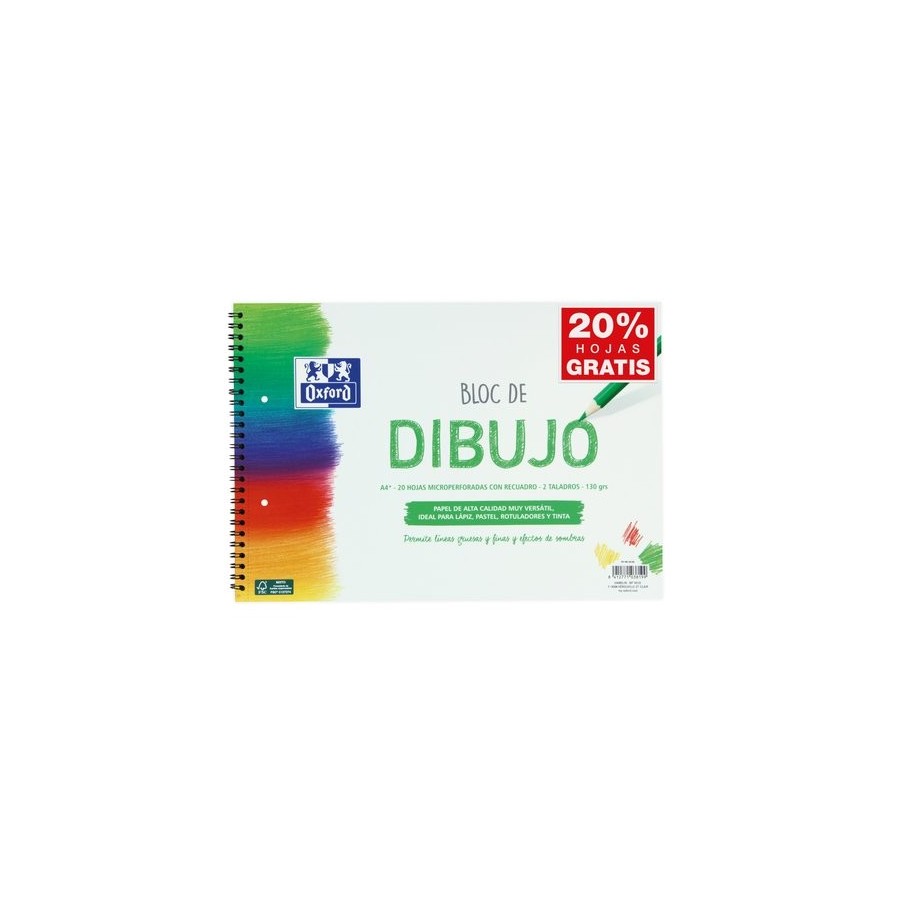 BLOC DE DIBUJO OXFORD CON ESPIRAL LISO con RECUADRO 2 TALADROS A4+ 130g 20h(verde)