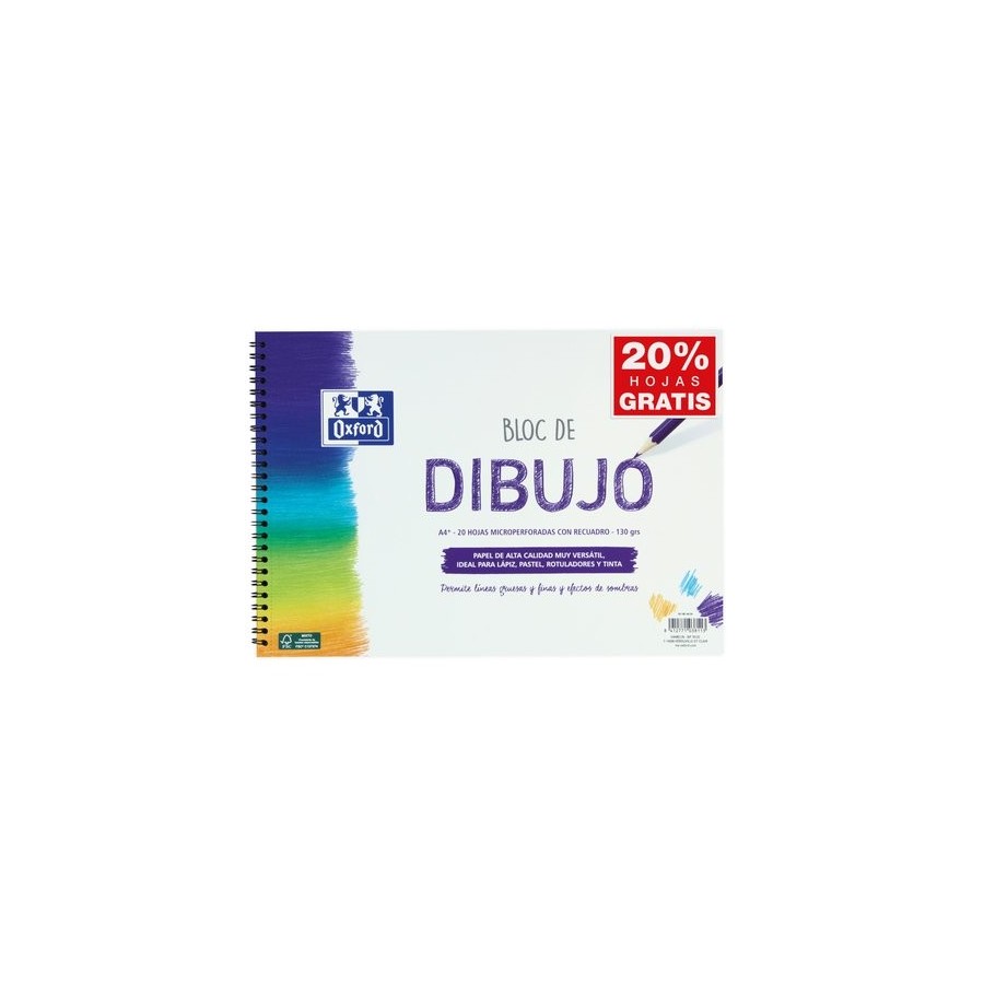 BLOC DE DIBUJO OXFORD CON ESPIRAL LISO con RECUADRO A4+ 130g 20h (lila)