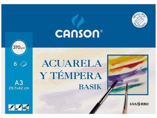 LAMINA GUARRO-CANSON ACUARELA y TEMPERA BASIK 370g MINI-PACK de 6 A3