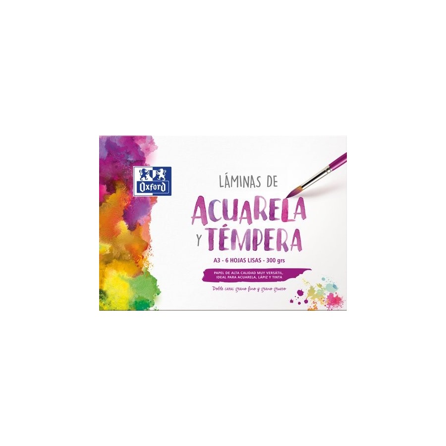 LAMINA OXFORD ACUARELA y TEMPERA DOBLE CARA GRANO FINO Y GRUESO A3 300g 6h LISO