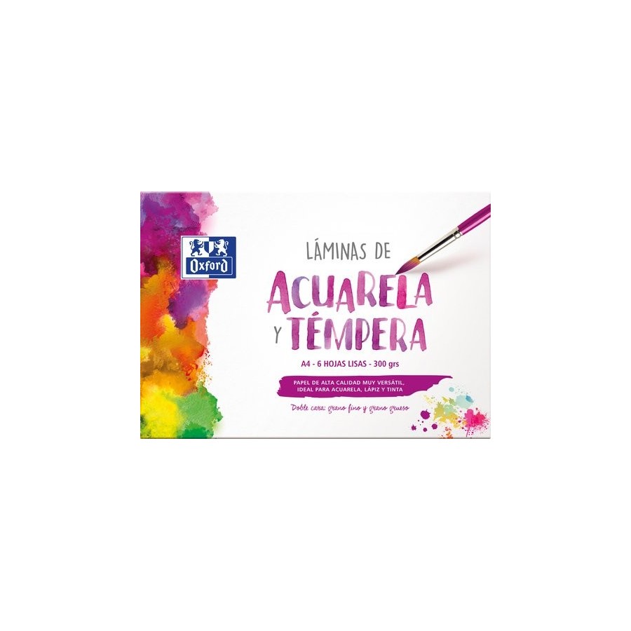 LAMINA OXFORD ACUARELA y TEMPERA DOBLE CARA GRANO FINO Y GRUESO A4 300g 6h LISO