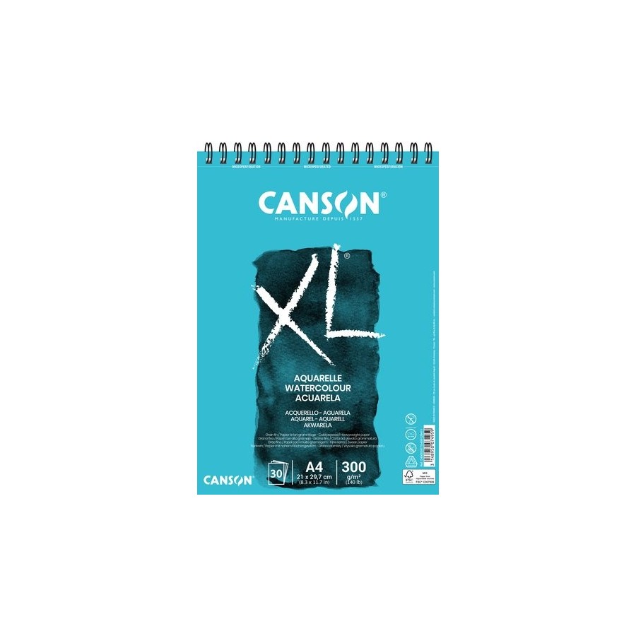 BLOC DE DIBUJO CANSON XL AQUARELLE CON ESPIRAL GRANO FINO A4 300g 30h