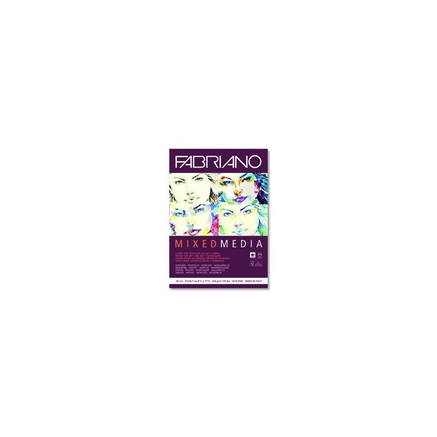 BLOC DE DIBUJO FABRIANO MIXED MEDIA ENCOLADO LISO TECNICAS MIXTAS (SECAS Y HUMEDAS) A4 250g 40h