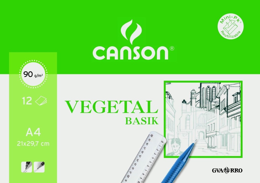 LAMINA GUARRO-CANSON VEGETAL BASIK A4 95g MINI-PACK de 12