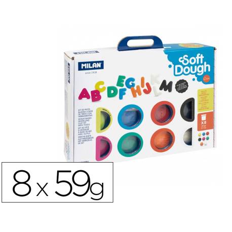 PASTA MODELAR MILAN  SOFT DOUGH MALETIN CON HERRAMIENTAS "ABECEDARIO" 8 BOTES 59g