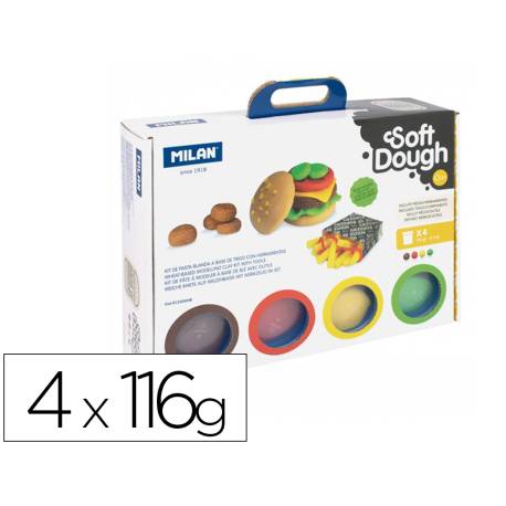 PASTA MODELAR MILAN  SOFT DOUGH MALETIN CON HERRAMIENTAS "LA CASA DE LAS HAMBURGUESAS" 4 BOTES 116g