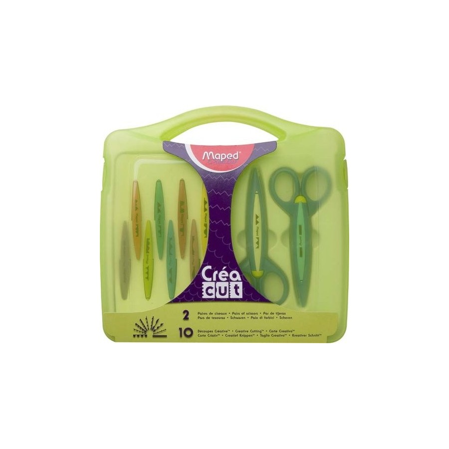 TIJERAS ESCOLARES MAPED RECORTES CREATIVOS CREA CUT (FIBRA de VIDRIO) ESTUCHE DE 2+10 CORTES