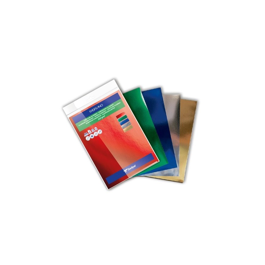 CARTULINA METALIZADA A4 SADIPAL 225g SURTIDO PAQUETE de 5
(azul, rojo, verde, plata y oro)