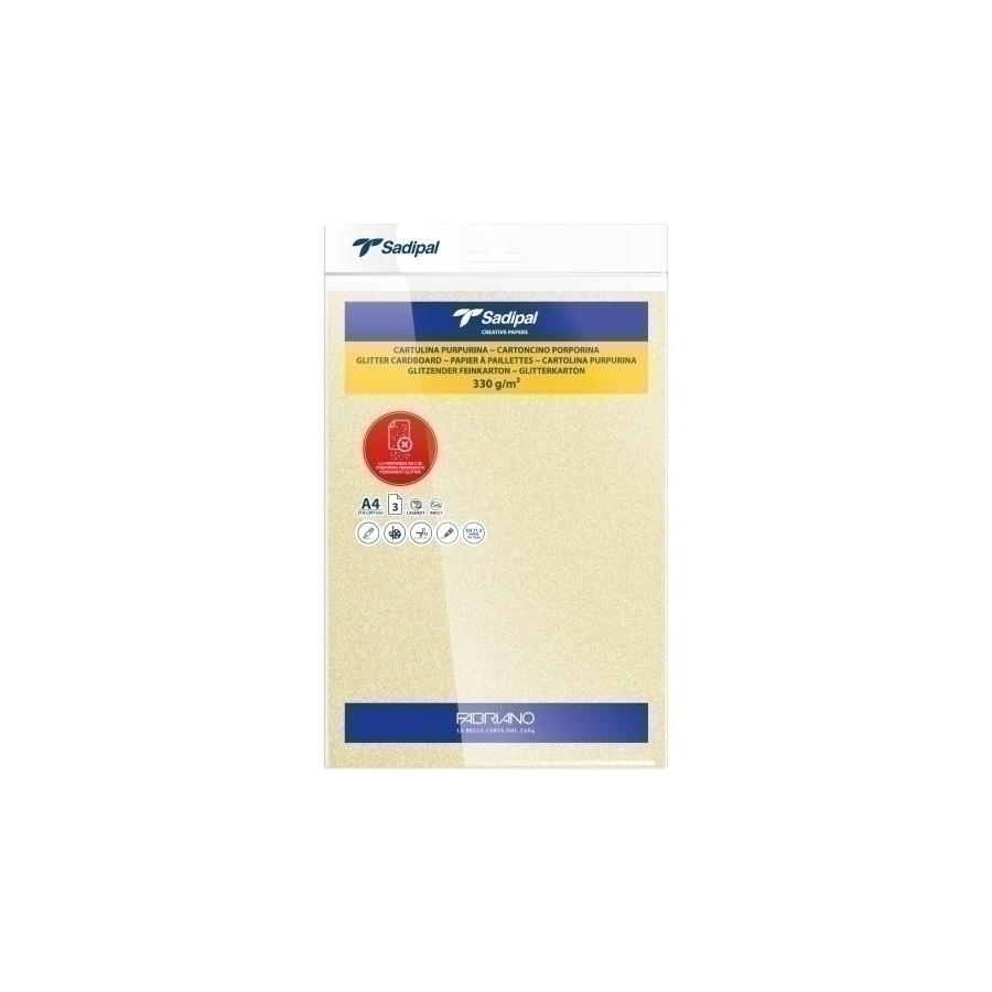CARTULINA PURPURINA A4 SADIPAL 330g AMARILLO PAQUETE de 3