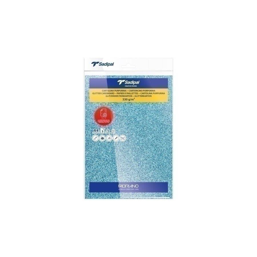 CARTULINA PURPURINA A4 SADIPAL 330g AZUL CLARO PAQUETE de 3