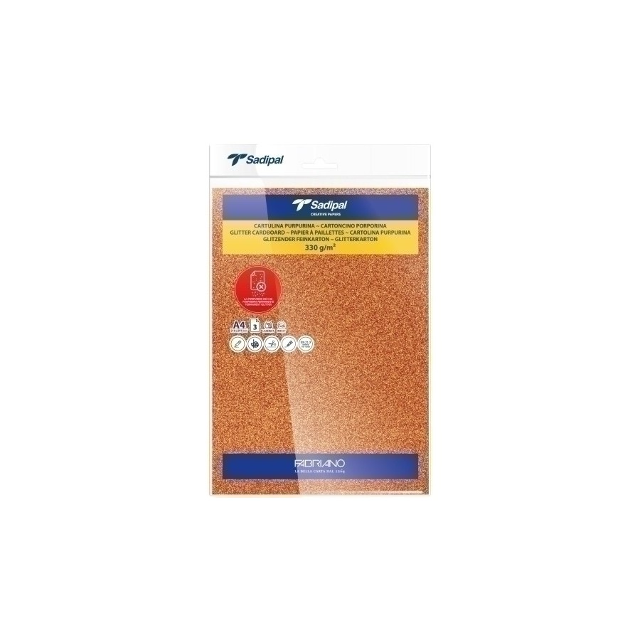 CARTULINA PURPURINA A4 SADIPAL 330g COBRE PAQUETE de 3