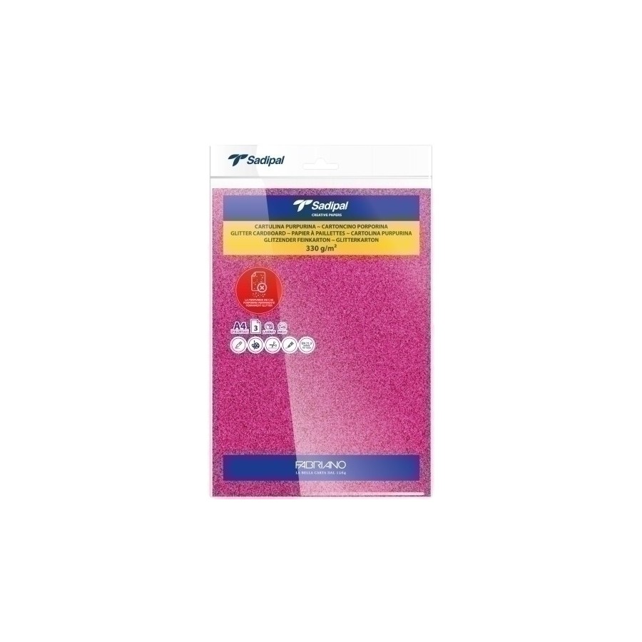 CARTULINA PURPURINA A4 SADIPAL 330g FUCSIA PAQUETE de 3