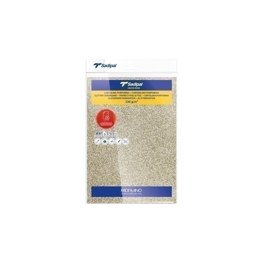 CARTULINA PURPURINA A4 SADIPAL 330g ORO PAQUETE de 3