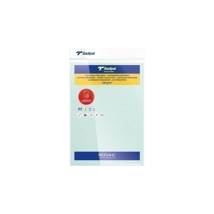 CARTULINA PURPURINA A4 SADIPAL 330g VERDE CLARO PAQUETE de 3